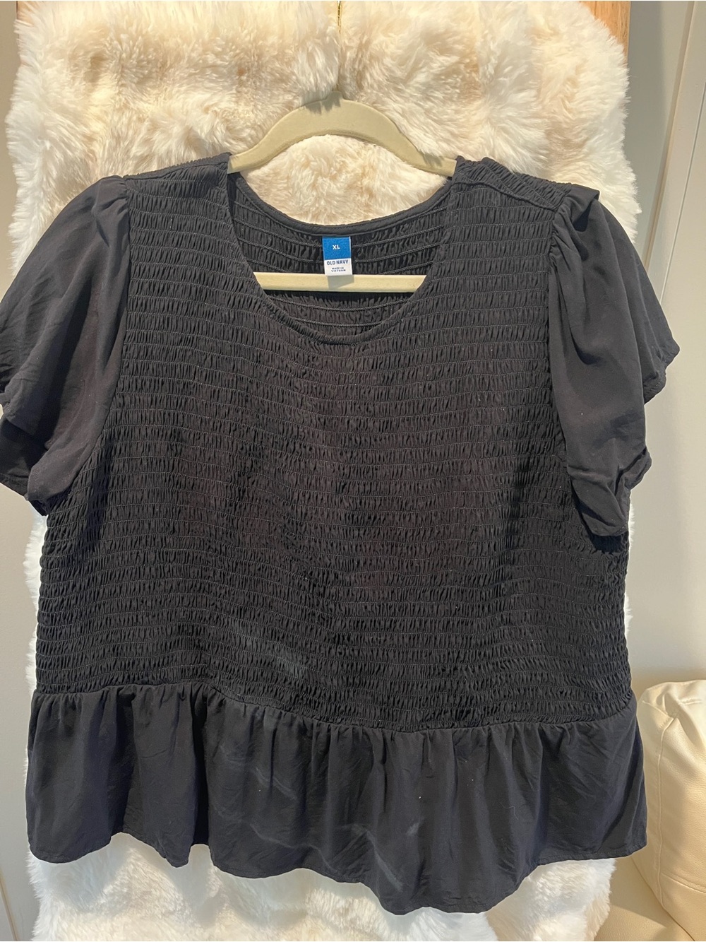 Old Navy Black Smocked Peplum Short Sleeve Top